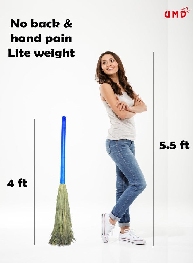 UMD Natural Grass Broom with Long Handle, Lightweight, Dust Free, Medium Weight, Round, Pack of 2 pcs jaadu for Floor Cleaning, Dusting, Home, Office (1) - Image 2
